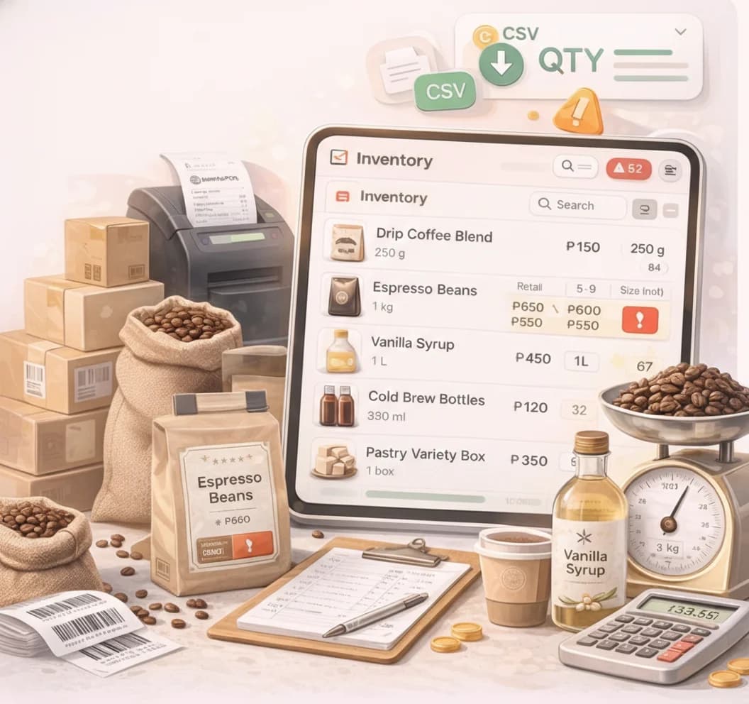 KwentaPOS inventory screen tracking stock levels